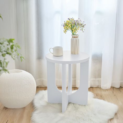 Mesa auxiliar Kysdajore 50xØ40 cm con tablero redondo Blanco [en.casa]