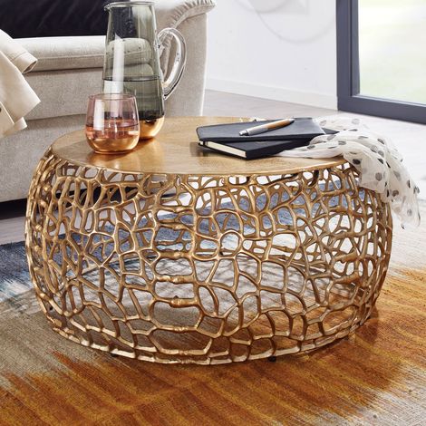 Table basse ronde 66x66x30 cm en aluminium doré (1/4)