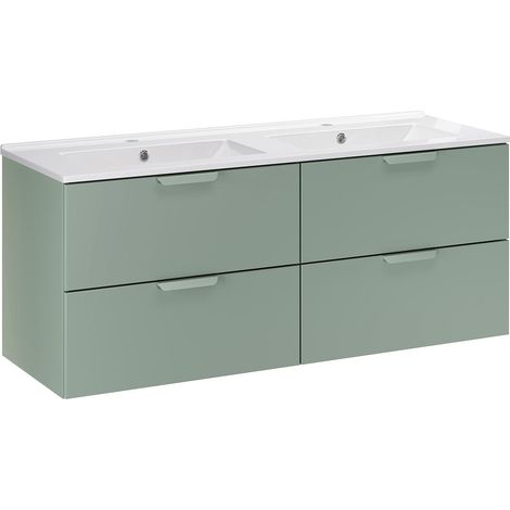 Meuble double vasque encastrée 120cm Oria Vert mat (1/5)