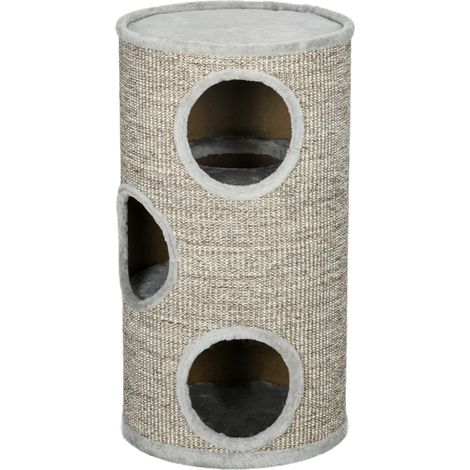 Cuccia per Gatti 3 Tische mit Tiragraffi-Sisal und Plüsch, Ø38x70cm, Hellgrau