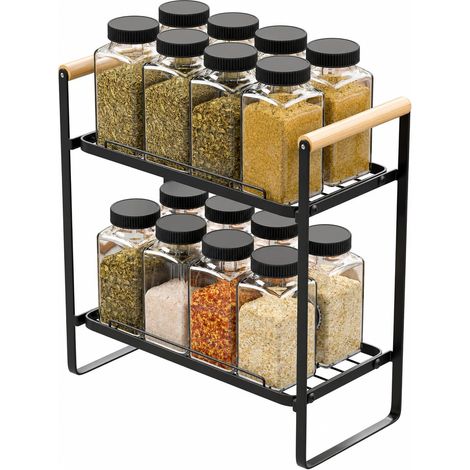 Étagère de Rangement Portable Organisateur pour Cuisine ou Salle de Bain 2 Niveaux Acier Noir et Bambou Dimensions 260 x 130 x 287 mm (1/5)