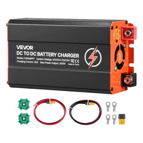 DC-DC Batterieladegerät mit MPPT 350 W 30 A, Ladebooster Dual-Eingang für Solarpanel/Lichtmaschine, Laden für LiFePO4-Bleiakkus, 12 V/24 V-12 V/24 V, für Wohnmobil Notstromversorgung zu Hause (1/5)