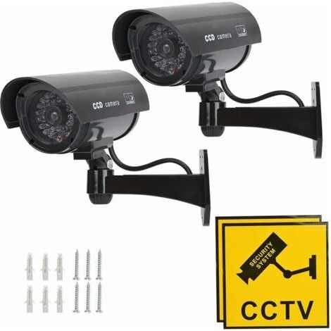 2Pcs Caméra Fausse Caméra de Surveillance Caméra Factice avec LED Infrarouge Clignotante Rouge, Caméra Fausse Caméra de sécurité CCTV (1/5)