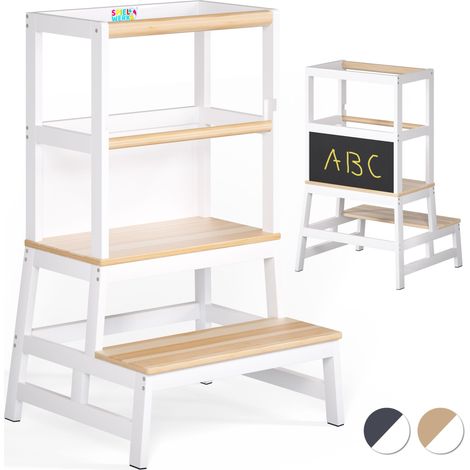 Tour d'observation Montessori enfant 93x51x49 cm – 100 kg – Bois de pin naturel – Tableau noir et accessoires inclus – Sécurisée – Spielwerk - BEBE 1 AN