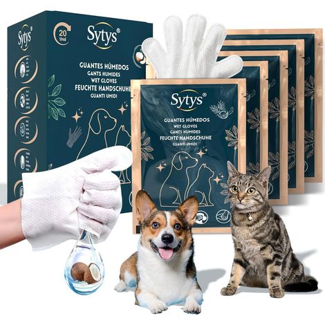 Lingettes Nettoyantes pour Chiens et Chats (Pack de 20 Gants Individuels) - Gant Nettoyage Chien sans Rinçage - Idéal pour Le Toilettage et l'Hygiène Quotidienne - sans Alcool et Arôme Coco (1/5)