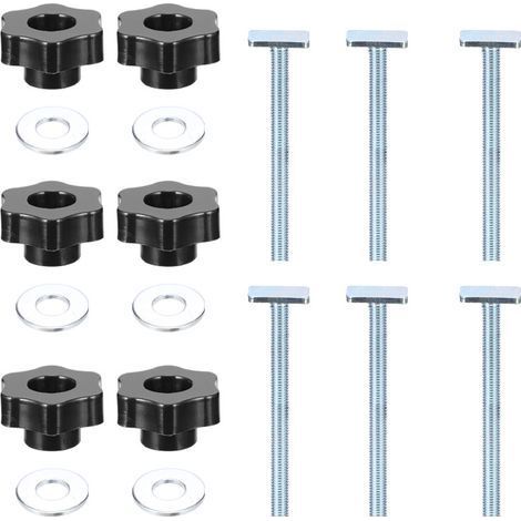 6 Pcs Vis en T pour Rail Aluminium M8 x 100 mm, Vis Rail en T avec Poignée étoile m8, Acier Inoxydable pour T-Track T-Slot et Travail du Bois et Scie à Table (1/5)