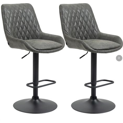 Lot de 2 tabourets de bar réglables avec dossier en cuir gris foncé