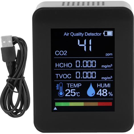 Détecteur portable CO2 HCHO - Moniteur qualité air avec testeur température humidité - Noir