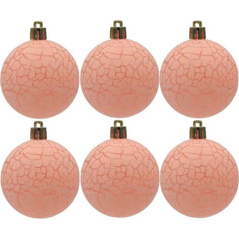 Lot de 6 boules de Noël de 6 cm, texture craquelée, faciles à suspendre, couleurs vives et festives, rose foncé. (1/5)