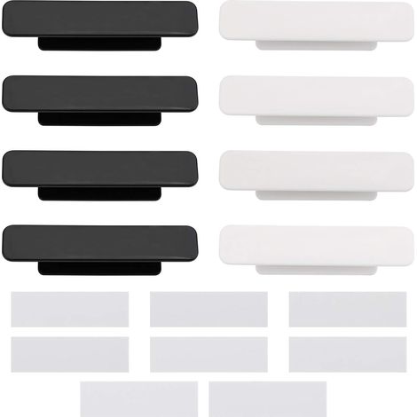 poignées autocollantes avec 16 rubans adhésifs double face pour portes, fenêtres, tiroirs, placards, portes vitrées, noir et blanc (1/4)