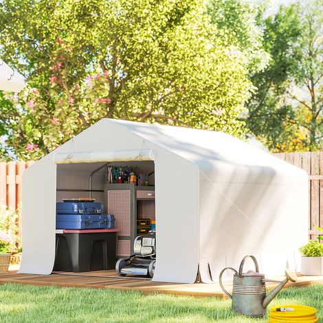Abri de jardin Blanc et tente garage 3x3 m étanche avec porte enroulable métal PE