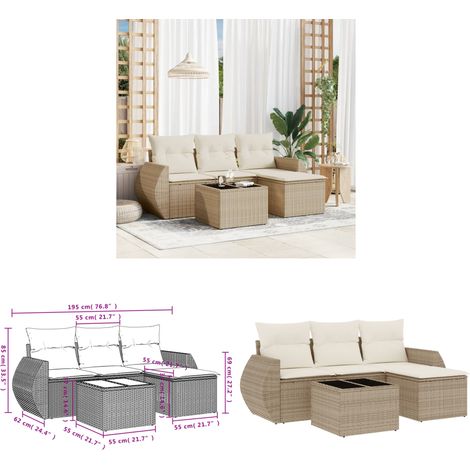 5-tlg. Garten-Sofagarnitur mit Kissen Beige Poly Rattan - Gartenmöbel Set - PE-Rattan Möbel - Outdoor Lounge - Gartenlounge - Esstischset - Home & Living (1/3)