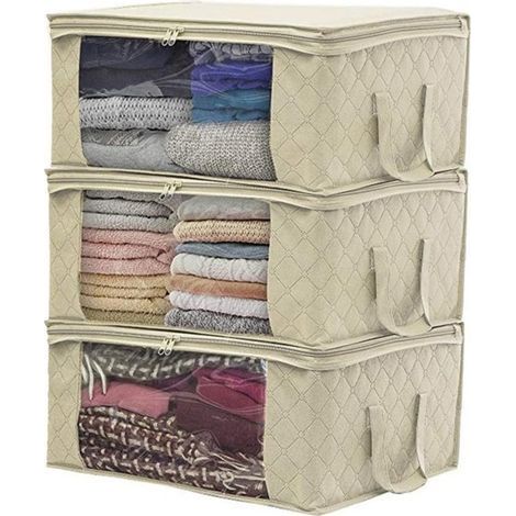 Foldable storage bags, to place under the bed, set of 3, beige, dimensions: 49 x 36 x 21 cm (1/4)