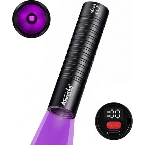 Linterna UV SV125 365 nm 5 W, pequeña, recargable por USB-C, pantalla digital, luz negra UV, detector de orina para resina, escorpión, minerales, ámbar, con batería incorporada (1/5)