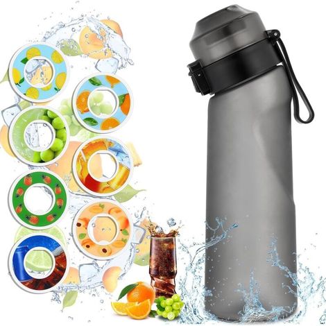650 ml Air Aroma Bottle, 7 Different Flavors, Scented Sports Bottle, BPA Free, Sugar Free, with Straw and Cleaning Brush (Black) (1/5)