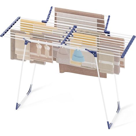 Étendoir à linge pliable et extensible, étendoir à ailes 57 x 162 x 86 cm, séchoir à linge stable avec pieds antidérapants pour l'intérieur et l'extérieur, blanc (1/5)