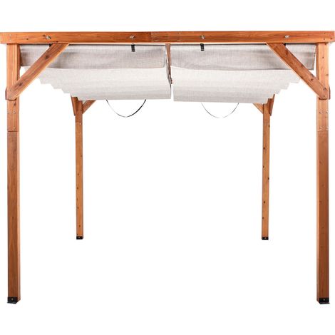 Pérgola de jardín 320 x 380 cm lona de tela plegable estructura de madera beige Villarosa (1/5)