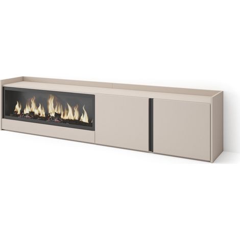 Skraut Home - TV-Schrank, Lowboard, für Wohnzimmer und Esszimmer, 212x35x50cm, Für TV-Geräte bis zu 80", Elektrokamin XXL, Moderner Stil, Beige (1/5)