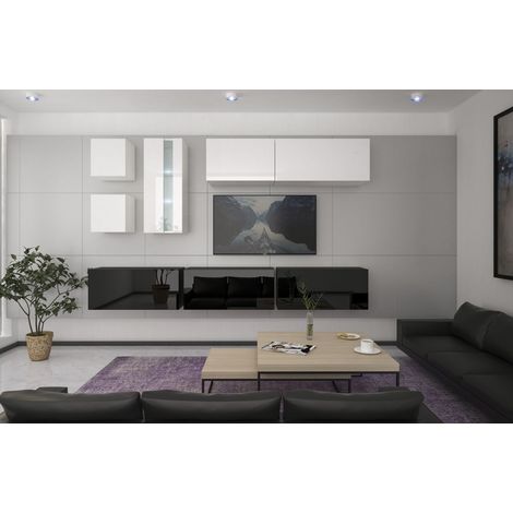 Ensemble meuble TV NEXT 280 AN280-17BW-HG23-1B noir-blanc brillant 284 cm