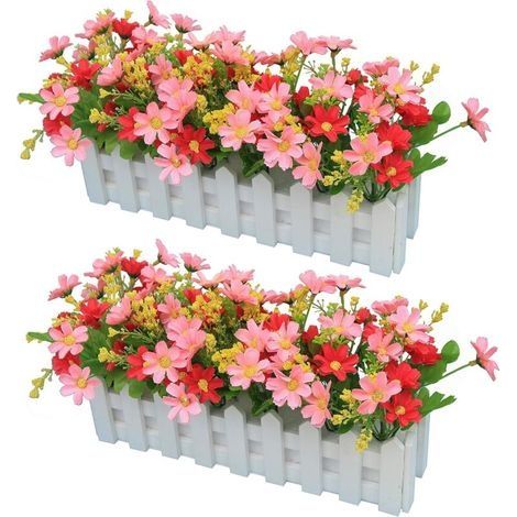 2pcs Gerbera Artificiel avec Clôture en Bois Loggerhead Daisy Daisy Fleurs de Soie Décoration Fleurs Artificielles Plantes en Pot Faux Chrysanthème Fleurs Artificielles Plantes Bonsaï Artificie (1/4)