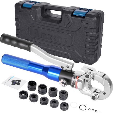 Pince à sertir hydraulique Ø 12-28 mm en cuivre pour tuyau de plomberie avec 5 pièces en cuivre 12, 15, 18, 22, 28 mm et 4 pièces PEX-AL-PEX 16, 20, 26, 32 mm, 360° (1/5)