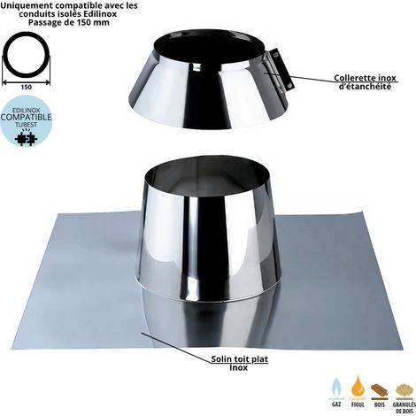 Solin toit plat inox conduit double paroi isolé Edilinox - Diamètre 100 mm