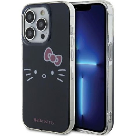 Coque rigide Hello Kitty HKHCP13XHKHLK pour iPhone 13 Pro Max 6,7 pouces, noire, motif visage de chaton IML