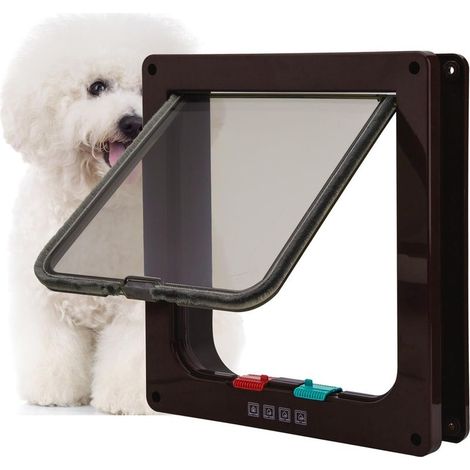 Chatière magnétique verrouillable 4 modes pour animaux de compagnie, chatons et chatons, grande taille, marron (1/5)