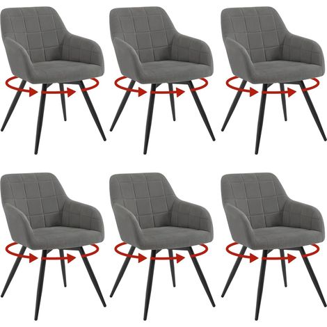 WOLTU 6x Poltrona Salotto Girevole Poltroncina Imbottita Moderna, Sedia da Scrivania per Ufficio, Velluto, Grigio Scuro