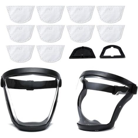 Pair Masque de Protection Complet avec 10 Filtres – Masque Transparent, Réutilisable, Pour Sécurité et Confort au Travail