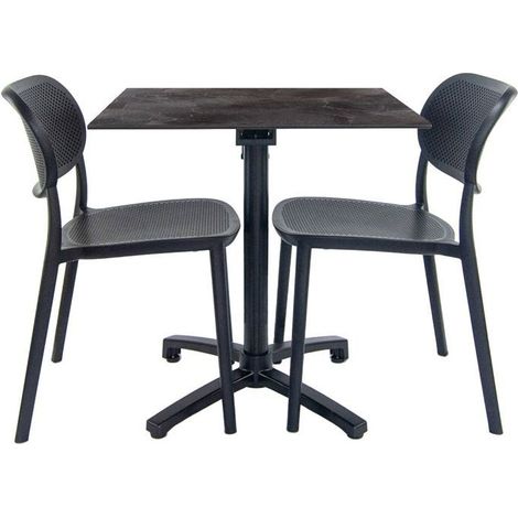 Table pliable pierre foncée + 2 chaises pour terrasse