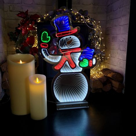 56cm Infinity Light up Standing Snowman Christmas Decoration with Multi-Coloured LEDs on Metal Base (1/3)