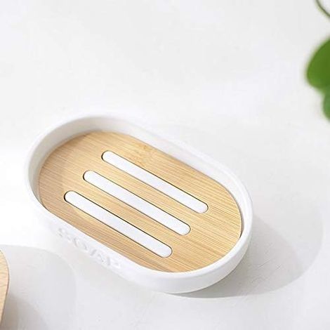 5-teiliges Badezimmer-Set aus Bambus – Zahnbürstenhalter aus Glas – Seifenspender – Seifenschale – Badezimmeraccessoires (1/4)