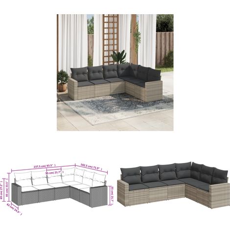 vidaXL Salon de jardin 6 pcs avec coussins gris clair résine tressée (1/3)