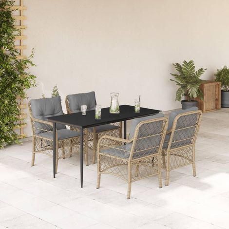 Set comedor de jardín 5 pzas con cojines ratán sintético beige vidaXL (1/5)