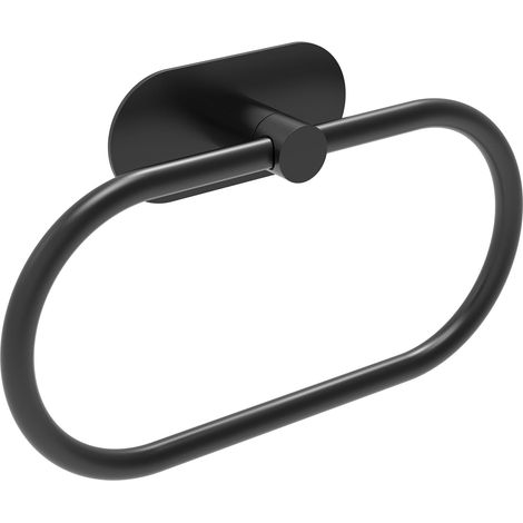 Toallero de pared de acero inoxidable - forma ovalada - no requiere taladrar - color negro - apto para baños y cocinas. (1/5)