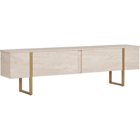 Porta TV in legno "Onera" - 180 x 30 x 50 cm - Travertino / Oro