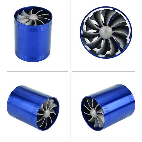 Turbonator double ventilateur turbine surcompresseur admission d'air voiture aluminium économiseur carburant turbo bleu (1/5)