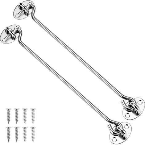 ® Lot de 2 Crochet Porte En Acier Inoxydable, Crochet Fermeture Porte, Pour Porte De Grange, Porte De Garage, Loquet De Portail De Jardin, Avec Vis De Montage, 25 cm (1/5)