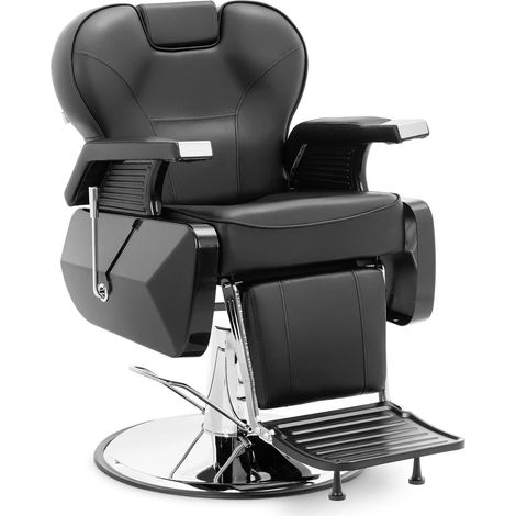 Sillón de barbero con reposapiés 69 cm 150 kg negro acero inoxidable PVC hierro cromado espuma sintética negro 140008947 (1/5)