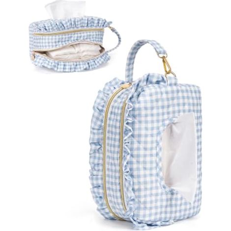 Porte-lingettes matelassé double couche, à carreaux bleu clair