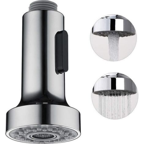 Douchette Pour Robinet Cuisine Douchette 2 Modes Tête Robinet Cuisine Douchette Remplacement Douchette Pour Rétractable Mitigeur Cuisine,Chromé,G1/2" (1/3)