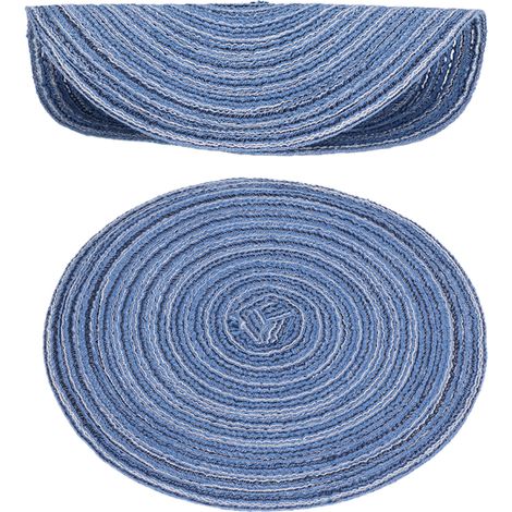 Lot de 6 sets de table ronds tissés, isolants thermiques et antidérapants - Stables, résistants et parfaits pour la maison et les réceptions - Bleus (1/5)