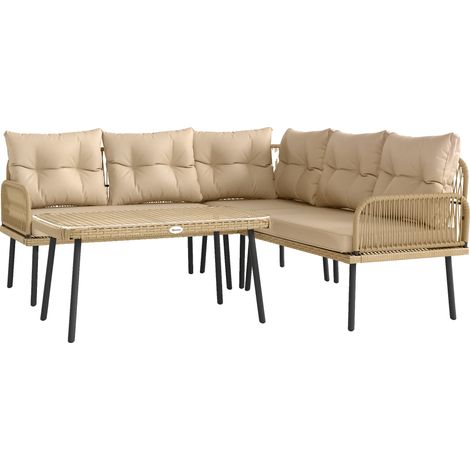 Outsunny Set da Giardino in Rattan 2 Divanetti, Poltrona Angolare e Tavolino