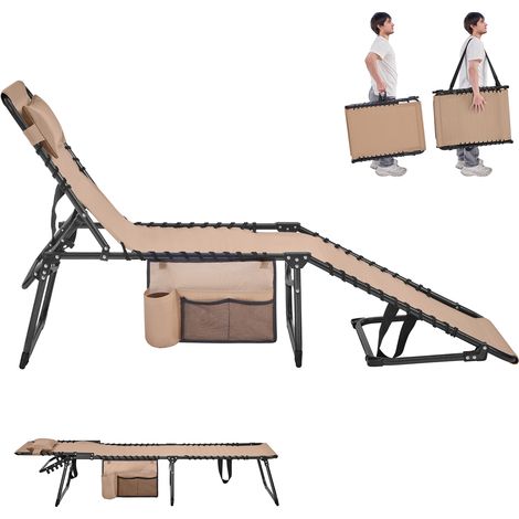 Yaheetech Sdraio Prendisole da Giardino Lettino Pieghevole Regolabile in 5 Livelli con Poggiatesta e Tasca per Campeggio Spiaggia 189 x 57 x 34 cm Beige