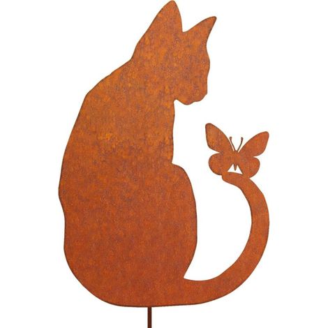 Rostige Katze, Gartendeko für Blumentopf, natürliche Rostpatina, Gartendeko, Retroblume für Garten, Terrasse, Balkon