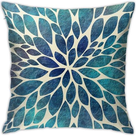 Taie d'oreiller moderne à motif floral Dahlia bleu sarcelle 18 x 18 cm, taie d'oreiller décorative douce en polyester pour canapé, salon, intérieur ou extérieur, décoration d'intérieur (1/5)