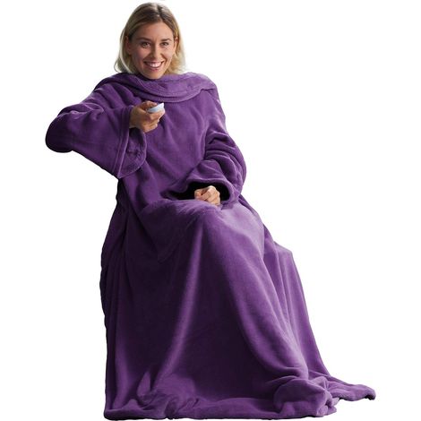 Couverture TV avec Manches et Poche pour Les Pieds Couverture Moelleuse 150 x 180 cm Violet Microfibre Polaire Douce Oeko-TEX (1/5)