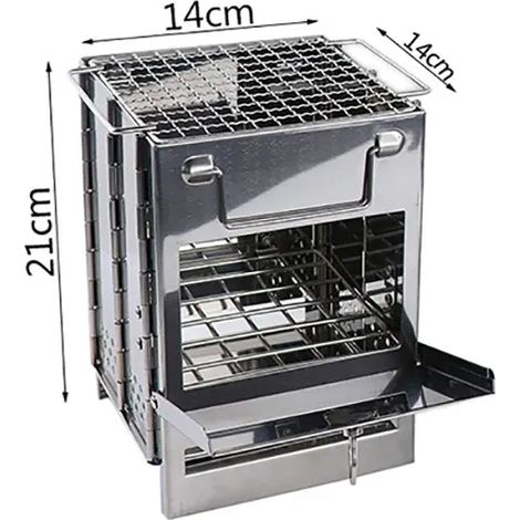 Mini réchaud à bois d'extérieur portable pour le camping, les pique-niques et les voyages, pliable, en acier inoxydable, pour la cuisson au charbon de bois et autres cuissons. (1/5)