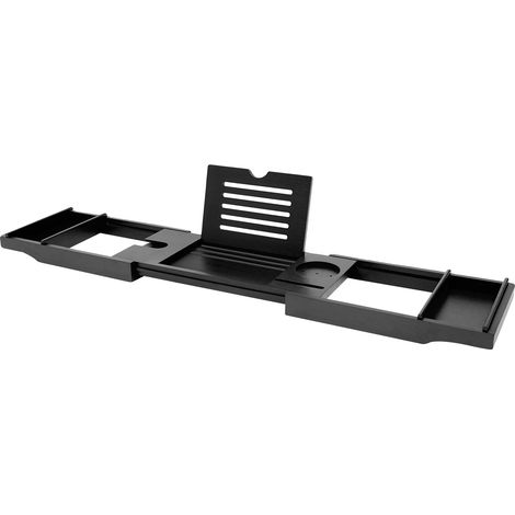 Vassoio da bagno, lunghezza regolabile, robusto design in bambù, nero (1/2)